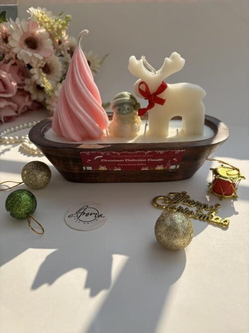 Christmas Theme Wooden Boat Candle